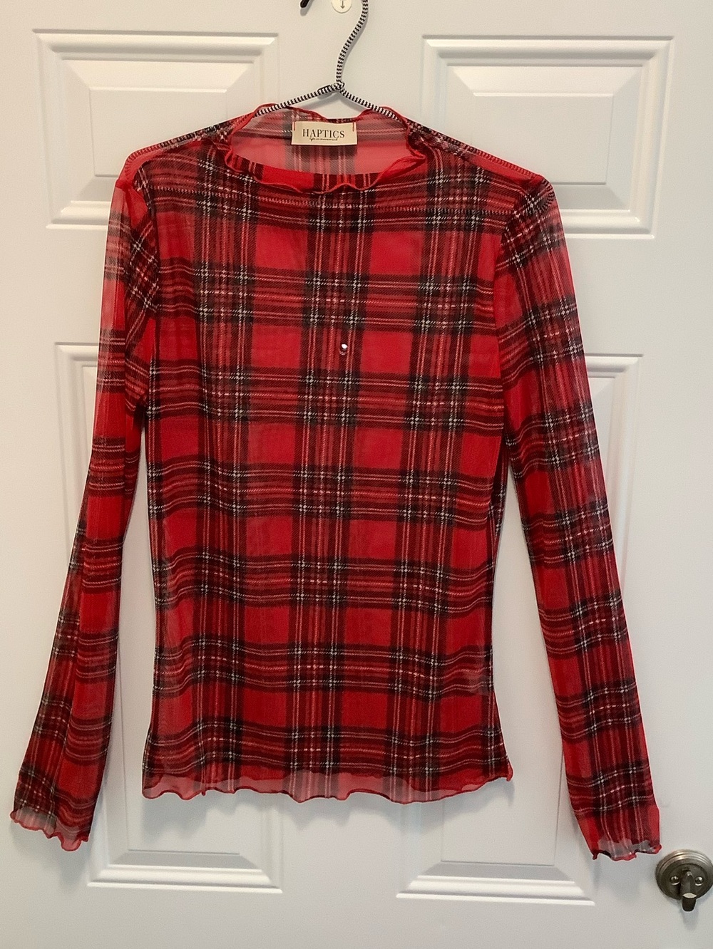 Haptics| Sheer Tartan Plaid Print Micro Mesh Top *Measurements in Description
